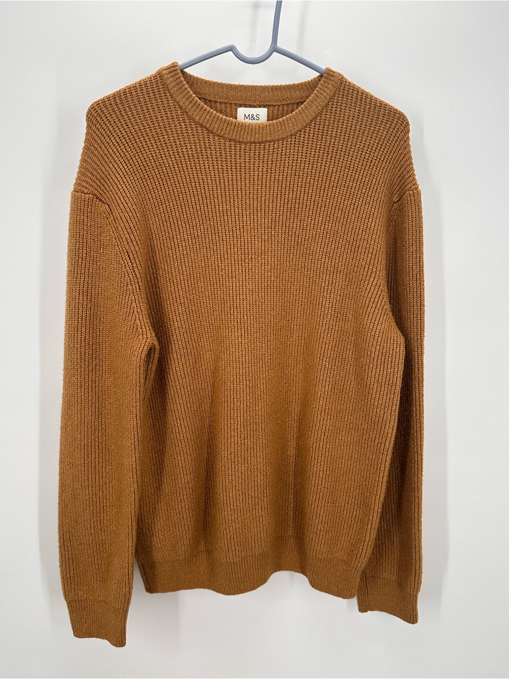 Men’s Marks & Spencer (M&S) Camel Brown Ribbed Crewneck Sweater